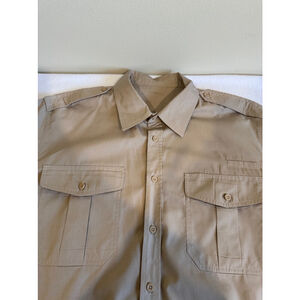 Men's CQR Shirt, XL, Beige tan short sleeve button down pockets GUC